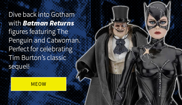 Dive back into Gotham with Batman Returns figures featuring Catwoman and Penguin. Perfect for celebrating Tim Burton’s classic sequel!